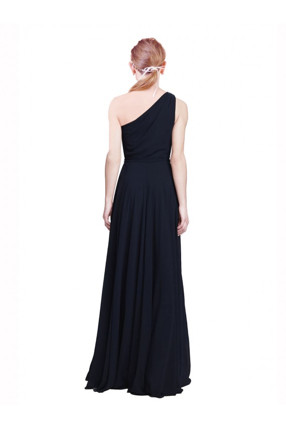 Sem Mangas Um Ombro Chiffon Marinha Negra Comprimento Chão Vestido de Madrinha / Vestido de Noite Mais Barato