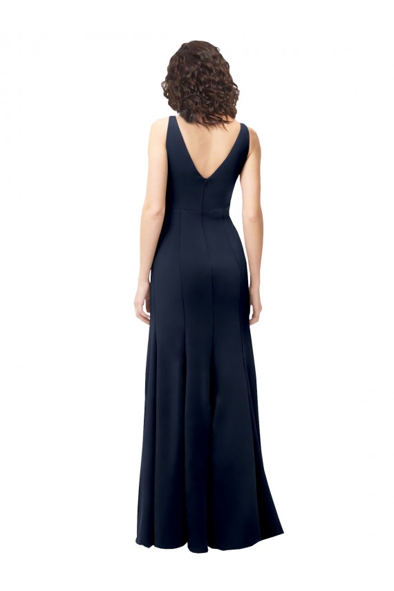 Sem Mangas Decote Alto Crepe Esticado Marinha Negra Comprimento Chão Vestidos de Madrinha / Vestidos de Noite / Vestidos de Festa Mais Barato