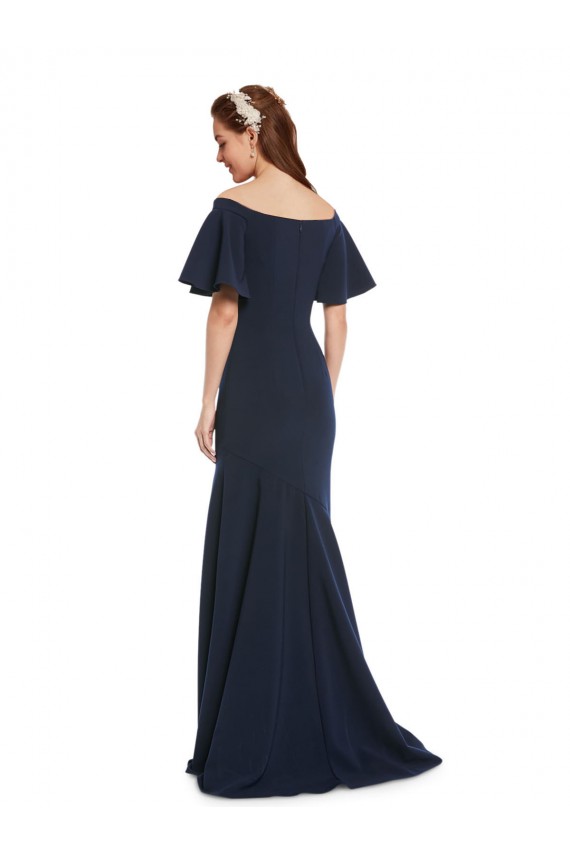 Mangas Curtas Fora do Ombro Crepe Esticado Marinha Negra Comprimento Chão Vestidos de Madrinha / Vestidos de Noite Mais Barato