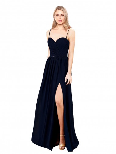 Sem Mangas Amor Chiffon Marinha Negra Comprimento Chão Vestidos de Madrinha / Vestidos de Noite Mais Barato