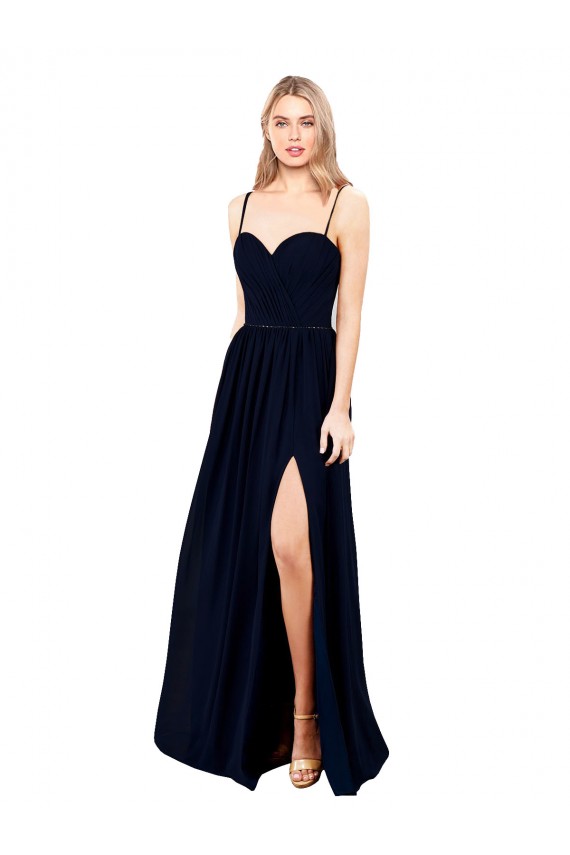 Sem Mangas Amor Chiffon Marinha Negra Comprimento Chão Vestidos de Madrinha / Vestidos de Noite Mais Barato