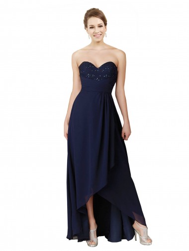 Sem Mangas Amor Chiffon Marinha Negra Alto Baixo Alto Baixo, Vestidos de Madrinha Mais Barato