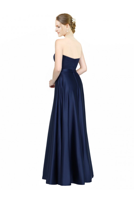 Sem Mangas Amor Cetim Elástico Marinha Negra Comprimento Chão Vestidos de Madrinha / Vestidos de Noite Mais Barato