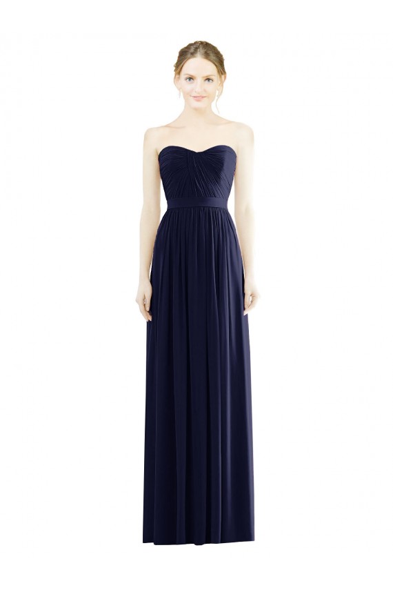 Sem Mangas Sem alças Chiffon Marinha Negra Comprimento Chão Vestidos de Madrinha / Vestidos de Noite Mais Barato