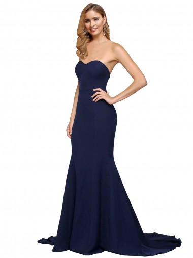 Sem Mangas Amor Crepe Esticado Marinha Negra Comboio Varredela Vestidos de Madrinha / Vestidos de Noite / Vestidos de Festa Mais Barato