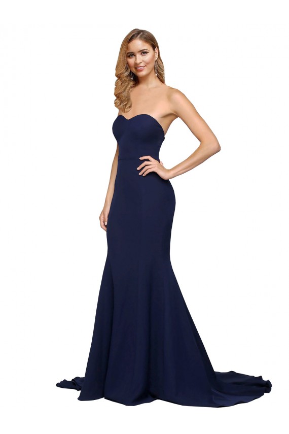 Sem Mangas Amor Crepe Esticado Marinha Negra Comboio Varredela Vestidos de Madrinha / Vestidos de Noite / Vestidos de Festa Mais Barato