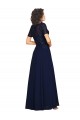 Mangas Curtas Decote redondo Chiffon Marinha Negra Comprimento Chão Vestidos de Madrinha / Vestidos de Festa Mais Barato