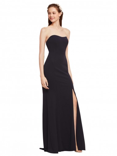 Sem Mangas Sem alças Crepe Esticado Marinha Negra Comprimento Chão Longo Vestidos de Madrinha / Vestidos de Noite / Vestidos de Festa Mais Barato