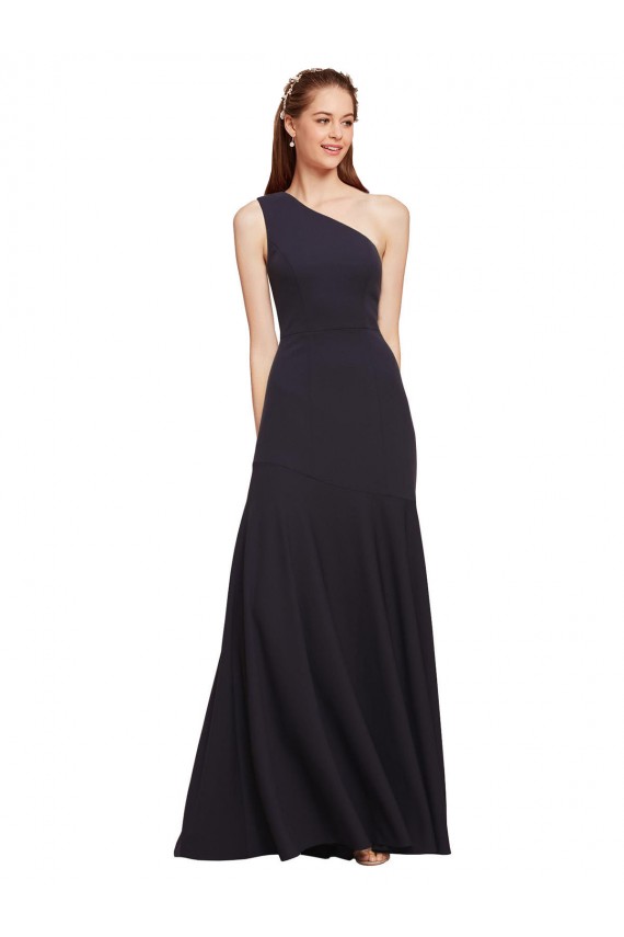Sem Mangas Um Ombro Crepe Esticado Marinha Negra Comprimento Chão Longo Vestidos de Madrinha / Vestidos de Noite / Vestidos de Festa Mais Barato