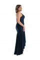 Sem Mangas Alças finas Cetim Sedoso Marinha Negra Alto Baixo Vestidos de Madrinha / Vestidos de Noite / Vestidos de Festa Mais Barato