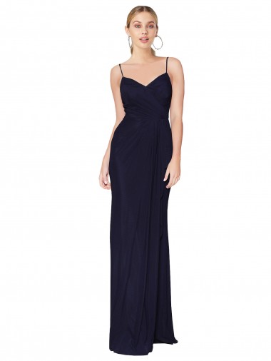Sem Mangas Decote Alto Chiffon Marinha Negra Comprimento Chão Vestidos de Madrinha / Vestidos de Noite / Vestidos de Festa Mais Barato