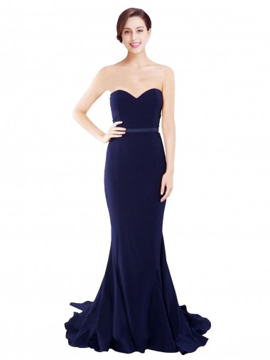 Sem Mangas Sem alças Crepe Esticado Marinha Negra Comboio Varredela Longo Vestidos de Madrinha / Vestidos de Festa Mais Barato