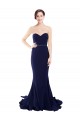Sem Mangas Sem alças Crepe Esticado Marinha Negra Comboio Varredela Longo Vestidos de Madrinha / Vestidos de Festa Mais Barato