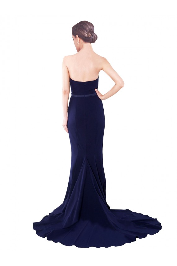 Sem Mangas Sem alças Crepe Esticado Marinha Negra Comboio Varredela Longo Vestidos de Madrinha / Vestidos de Festa Mais Barato