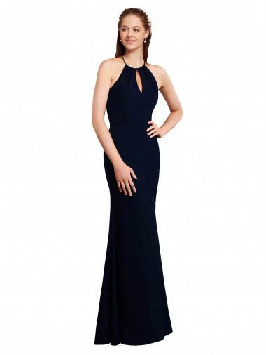 Sem Mangas Cabeçada Chiffon Marinha Negra Comprimento Chão Longo Vestidos de Madrinha Mais Barato