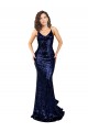 Sem Mangas Decote V Lantejoulas Marinha Negra Comprimento Chão Vestidos de Madrinha / Vestidos de Noite / Vestidos de Festa Mais Barato