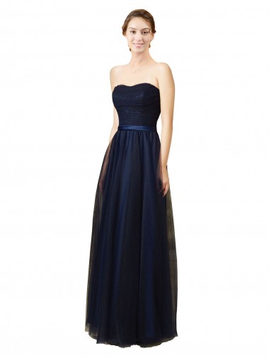 Sem Mangas Sem alças Tule Marinha Negra Comprimento Chão Vestido de Madrinha / Vestido de Baile Mais Barato