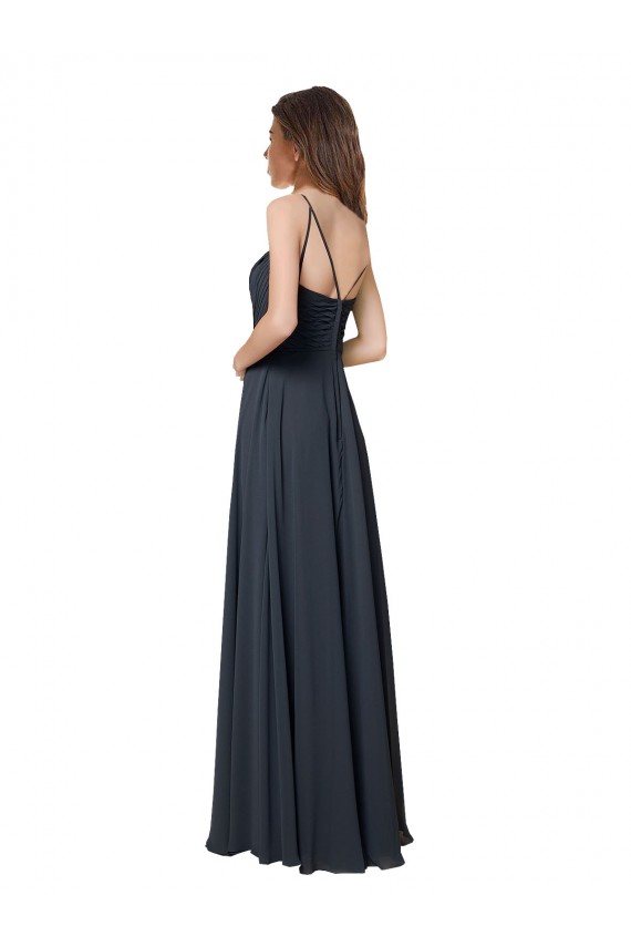 Sem Mangas Decote V Chiffon Melancia Comprimento Chão Vestidos de Madrinha Mais Barato