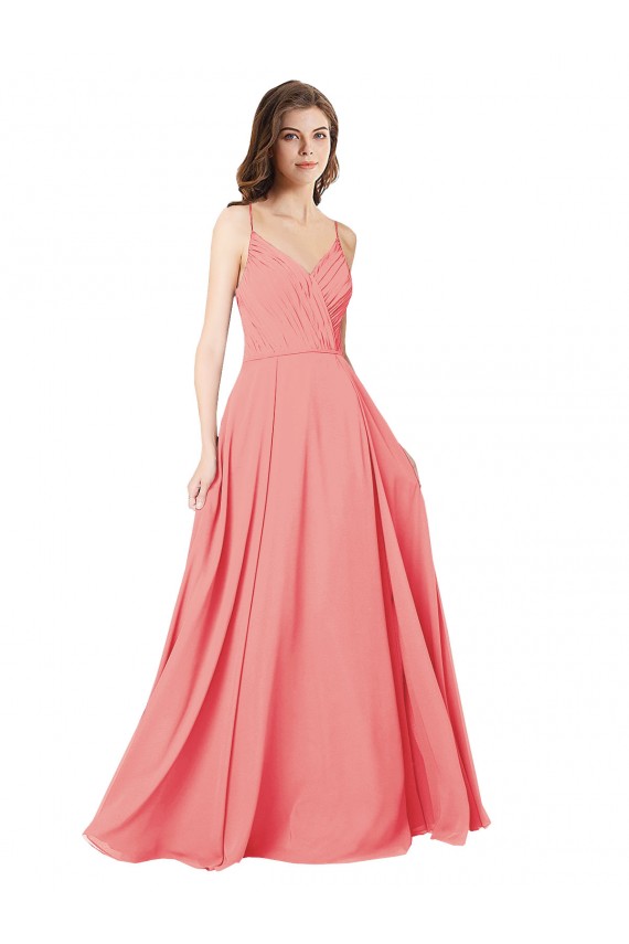 Sem Mangas Decote V Chiffon Melancia Comprimento Chão Vestidos de Madrinha Mais Barato