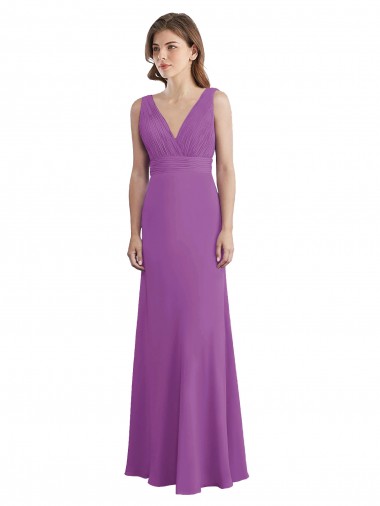 Sem Mangas Decote V Chiffon Narciso Comprimento Chão Vestidos de Madrinha Mais Barato
