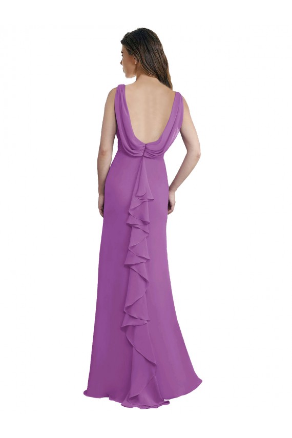 Sem Mangas Decote V Chiffon Narciso Comprimento Chão Vestidos de Madrinha Mais Barato