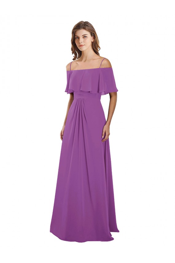 Mangas Esvoaçantes Alças finas Chiffon Narciso Comprimento Chão Vestidos de Madrinha Mais Barato