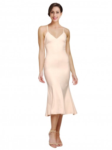 Sem Mangas Decote V Crepe Esticado Nu Comprimento Midi Vestidos de Madrinha / Vestidos de Festa / Vestidos de Cocktail / Vestidos de Homecoming Mais Barato