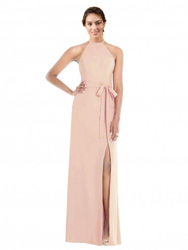 Sem Mangas Cabeçada Crepe Esticado Nu Comprimento Chão Vestidos de Madrinha / Vestidos de Noite / Vestidos de Festa Mais Barato