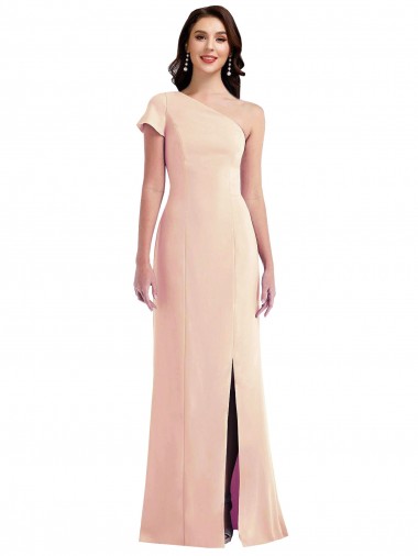 Mangas Curtas Um Ombro Crepe Esticado Nu Comprimento Chão Vestidos de Madrinha / Vestidos de Noite / Vestidos de Festa Mais Barato