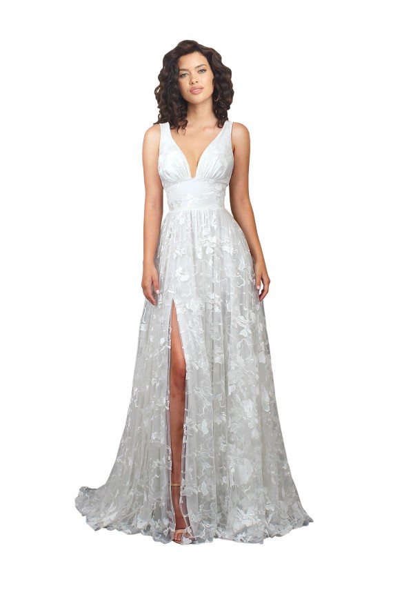 Sem Mangas Decote V Renda Off White Comboio Capela Vestidos de Noiva Mais Barato