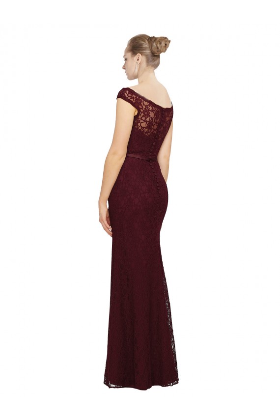 Mangas Curtas Barco Chiffon Ouro Borgonha Comprimento Chão Vestidos de Madrinha Mais Barato