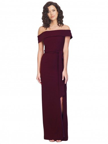 Sem Mangas Decote Quadrado Crepe Esticado Ouro Borgonha Comprimento Chão Vestidos de Madrinha / Vestidos de Noite / Vestidos de Festa Mais Barato