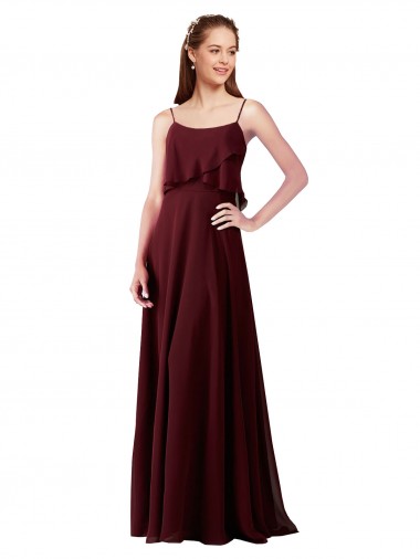 Sem Mangas Alças finas Chiffon Ouro Borgonha Comprimento Chão Vestidos de Madrinha Mais Barato