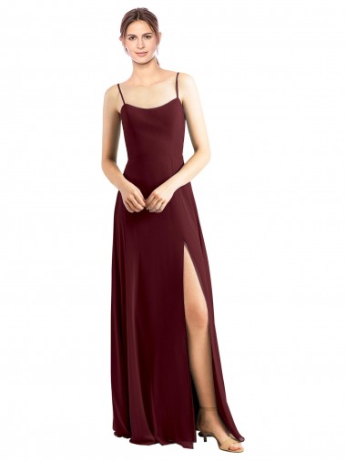 Sem Mangas Colher Chiffon Ouro Borgonha Comprimento Chão Vestidos de Festa Mais Barato