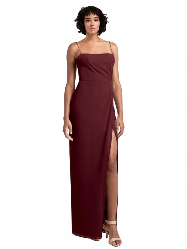 Sem Mangas Decote Quadrado Chiffon Ouro Borgonha Comprimento Chão Vestido de Madrinha Mais Barato