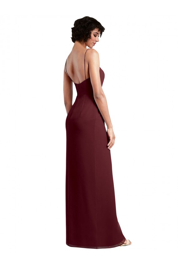 Sem Mangas Decote Quadrado Chiffon Ouro Borgonha Comprimento Chão Vestido de Madrinha Mais Barato