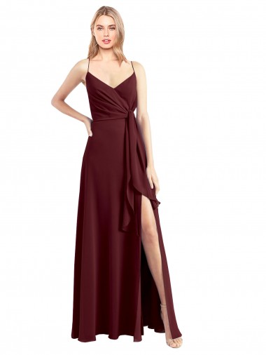 Sem Mangas Decote V Chiffon Ouro Borgonha Comprimento Chão Vestidos de Festa Mais Barato
