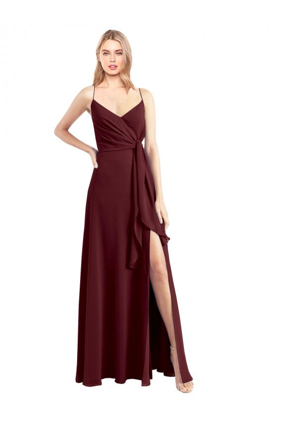 Sem Mangas Decote V Chiffon Ouro Borgonha Comprimento Chão Vestidos de Festa Mais Barato