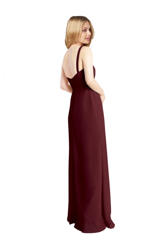 Sem Mangas Decote Quadrado Chiffon Ouro Borgonha Comprimento Chão Vestidos de Madrinha Mais Barato