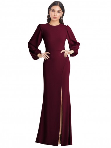 Mangas Bufantes Barco Crepe Esticado Ouro Borgonha Comprimento Chão Vestidos de Madrinha / Vestidos de Noite / Vestidos de Festa Mais Barato