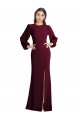 Mangas Bufantes Barco Crepe Esticado Ouro Borgonha Comprimento Chão Vestidos de Madrinha / Vestidos de Noite / Vestidos de Festa Mais Barato