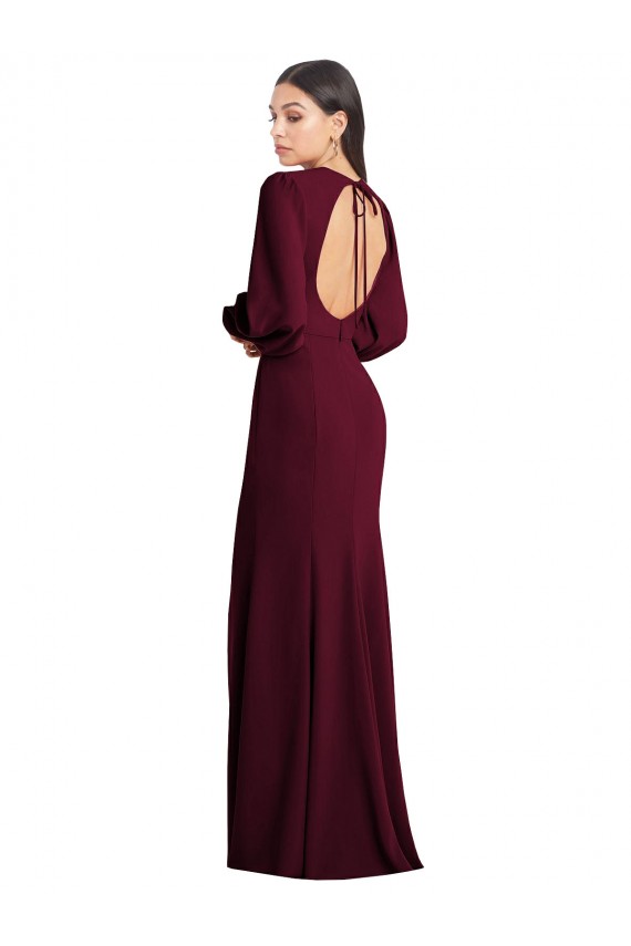 Mangas Bufantes Barco Crepe Esticado Ouro Borgonha Comprimento Chão Vestidos de Madrinha / Vestidos de Noite / Vestidos de Festa Mais Barato