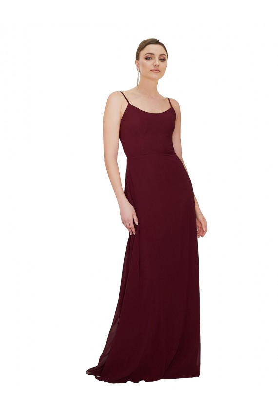 Sem Mangas Colher Chiffon Ouro Borgonha Comprimento Chão Vestidos de Madrinha Mais Barato