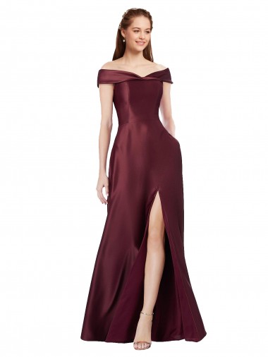 Mangas Curtas Sem alças Cetim Ouro Borgonha Comprimento Chão Vestidos de Madrinha / Vestidos de Noite / Vestidos de Festa Mais Barato