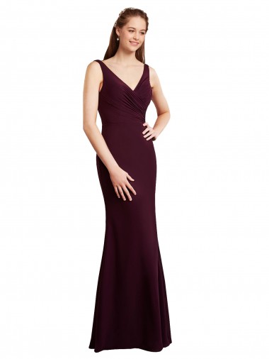 Sem Mangas Decote V Chiffon Ouro Borgonha Comprimento Chão Sereia Longo Vestidos de Madrinha Mais Barato