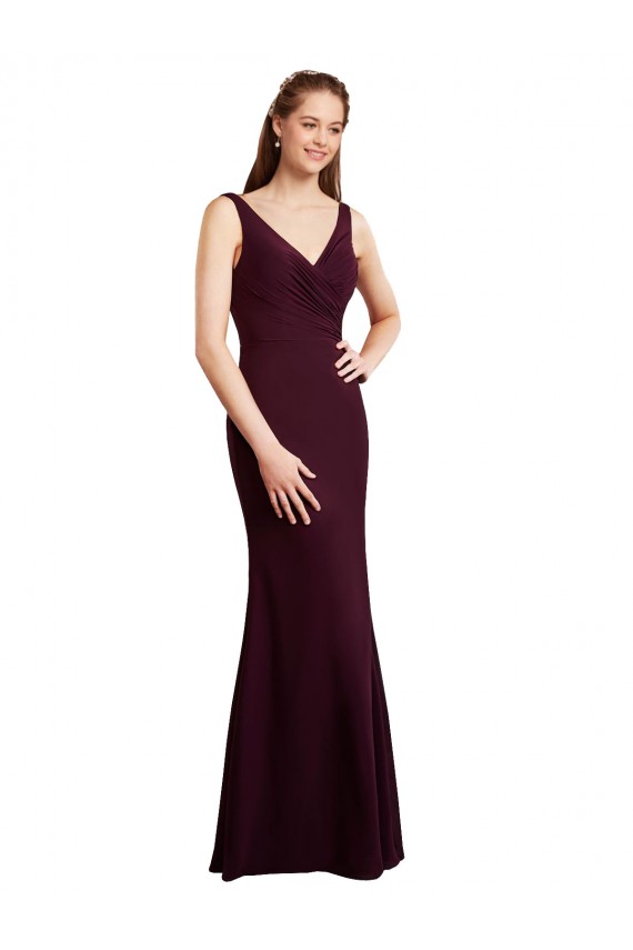 Sem Mangas Decote V Chiffon Ouro Borgonha Comprimento Chão Sereia Longo Vestidos de Madrinha Mais Barato