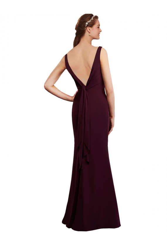 Sem Mangas Decote V Chiffon Ouro Borgonha Comprimento Chão Sereia Longo Vestidos de Madrinha Mais Barato