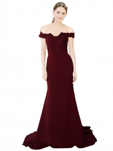 Sem Mangas Amor Crepe Esticado & Renda Ouro Borgonha Comboio Varredela Vestidos de Madrinha / Vestidos de Noite / Vestidos de Festa Mais Barato