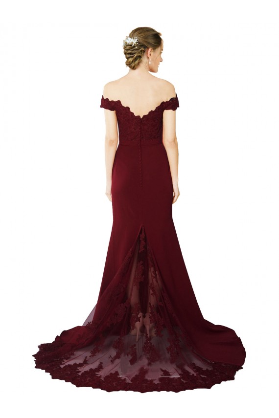 Sem Mangas Amor Crepe Esticado & Renda Ouro Borgonha Comboio Varredela Vestidos de Madrinha / Vestidos de Noite / Vestidos de Festa Mais Barato