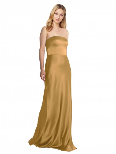 Sem Mangas Sem alças Cetim Elástico Ouro Comprimento Chão Vestidos de Madrinha / Vestidos de Noite / Vestidos de Festa Mais Barato